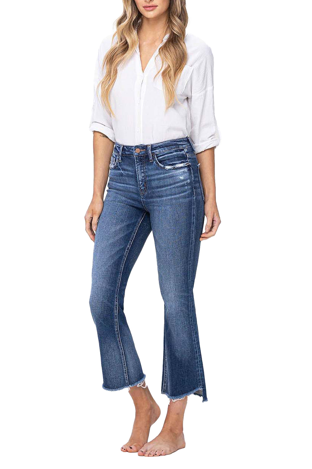 Flying Monkey- High Rise Crop Flare with Step Hem Detail Jean - F5245 - SaltTree