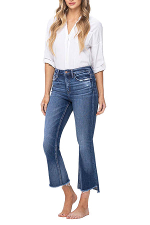 Flying Monkey- High Rise Crop Flare with Step Hem Detail Jean - F5245