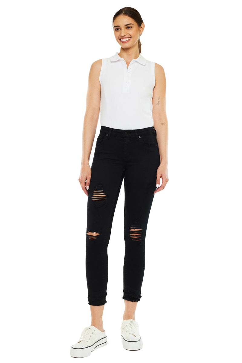 Kancan - Mid-Rise Fringe Ankle Skinny Jeans - kc6204 ST - SaltTree