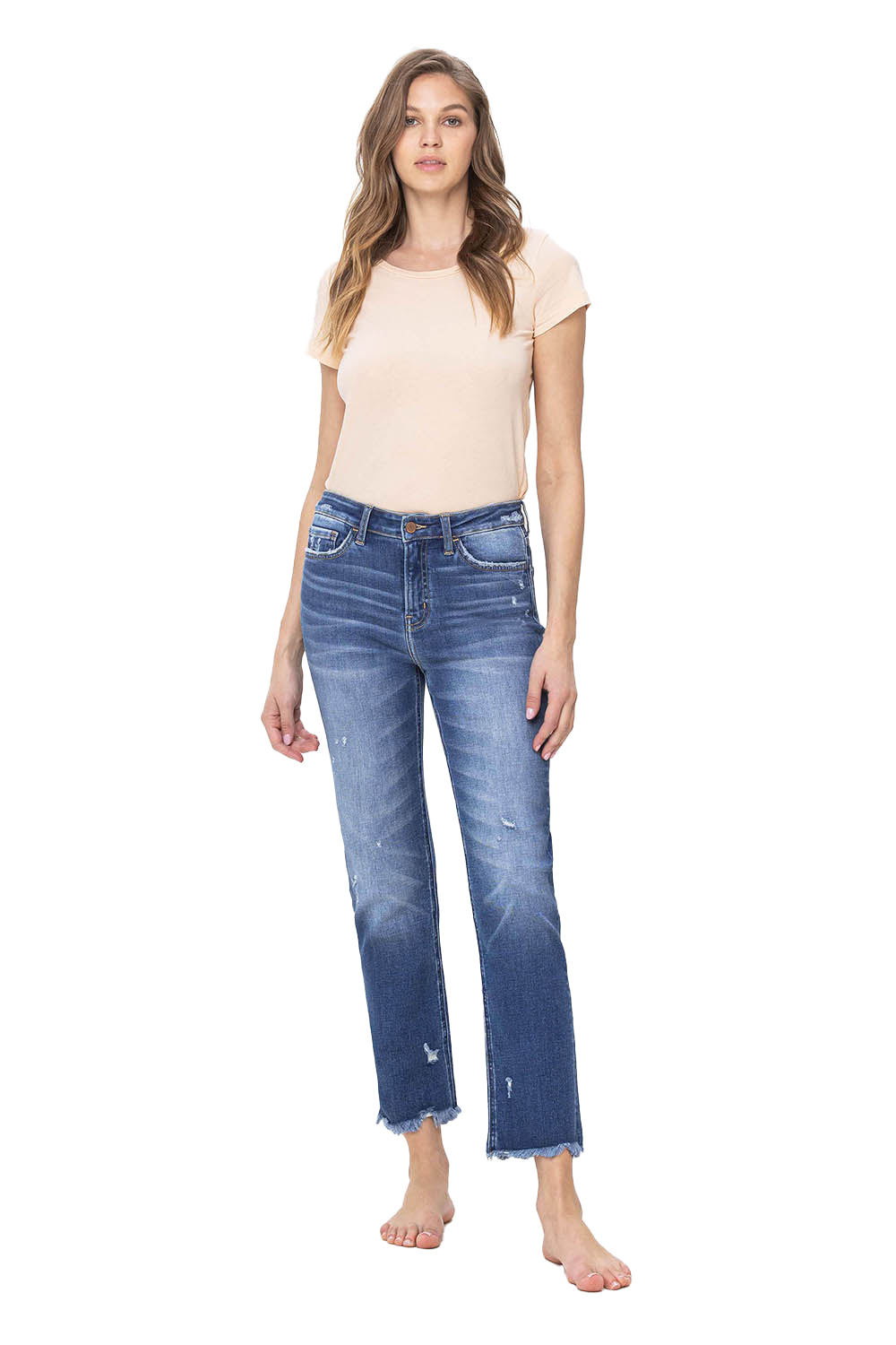 Flying Monkey - High Rise Slim Straight Jean With Raw Hem Detail Jeans - F5243 - SaltTree