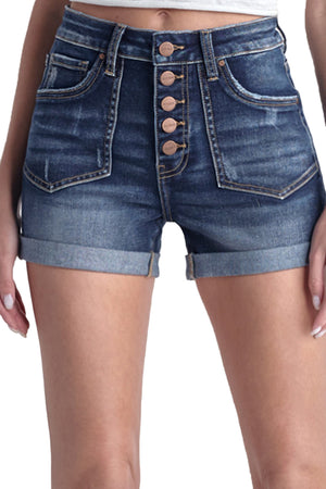 Risen Jeans - High Rise Button Fly Turn Back Cuff Shorts - RDS6056 - SaltTree