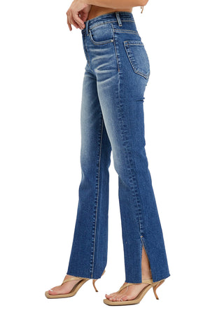 Risen Jeans - High Rise Raw Hem Straight Leg With Slit Jeans - RDP5525 - SaltTree