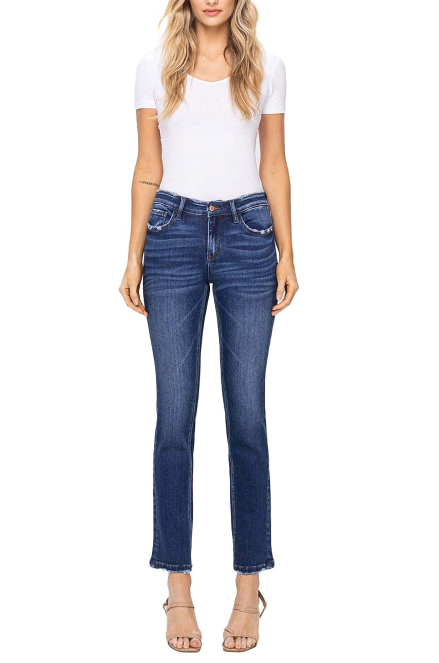 Flying Monkey Women's Mid Rise Crop Slim Straight Jeans - Comfort Stretch Denim, 29 Length, Medium Blue