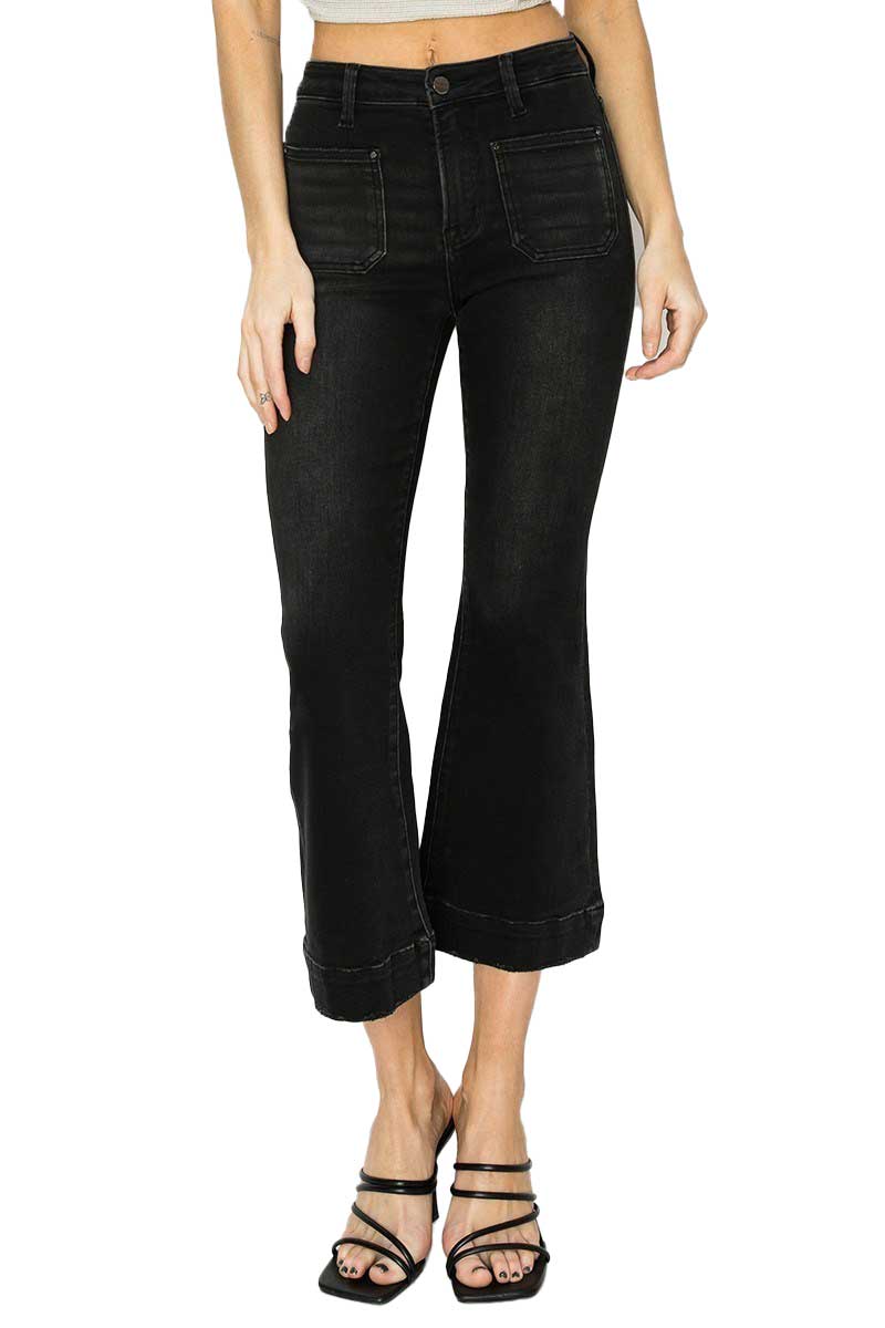 Risen Jeans - High Rise Front Patch Pocket Ankle Flare Jeans - RDP5767 - SaltTree
