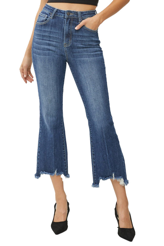 Risen Jeans - High Rise Frayed Hem Ankle Flare Jeans - RDP1059 - Final Sale