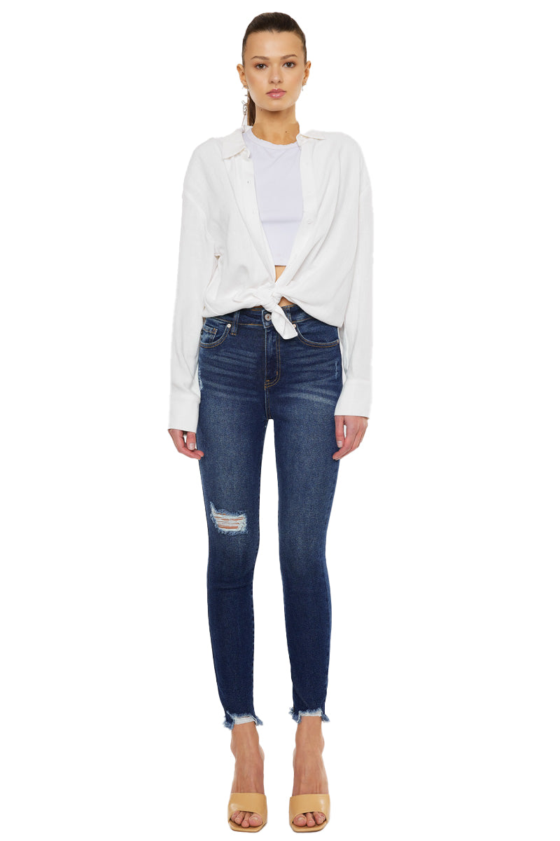 Kancan - Women's Super High Rise Distressed Ankle Skinny