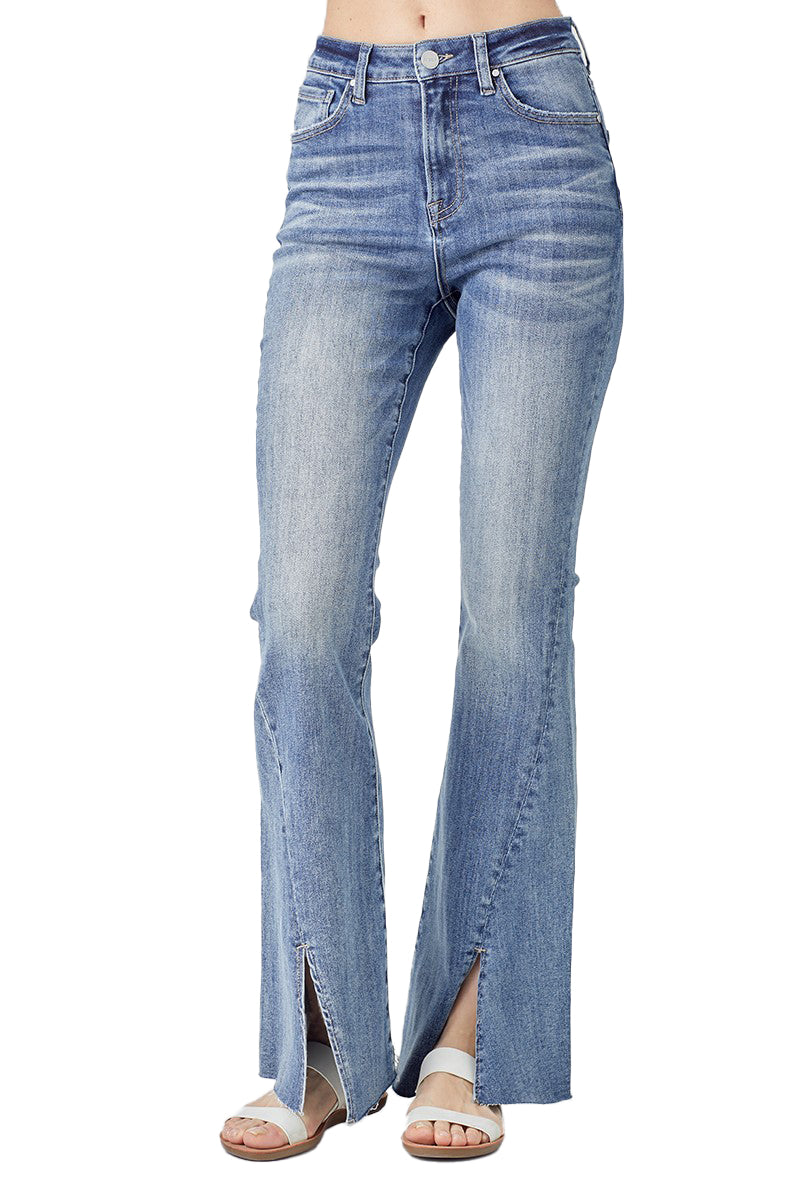 Risen Jeans - High Rise Twisted Hem Flare Jeans - RDP5243 - SaltTree