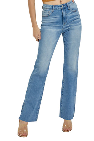 Risen Jeans - High Rise Raw Hem Straight Leg With Slit Jeans - RDP5525 - SaltTree