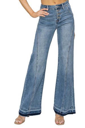 Risen Jeans - High Rise Button Down Front Seam W / Released Hen Wide Jeans - RDP5722