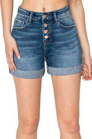 Risen Jeans - High Rise Button Down Turn Up Cuff Shorts - RDS6242 - SaltTree