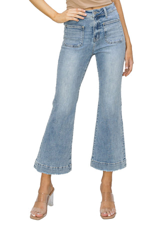 Risen Jeans - High Rise Front Patch Pocket Ankle Flare Jeans - RDP5767 - SaltTree
