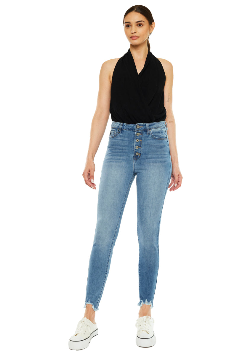 Kancan - Women's Stretchy Five Pocket Distressed High Waist