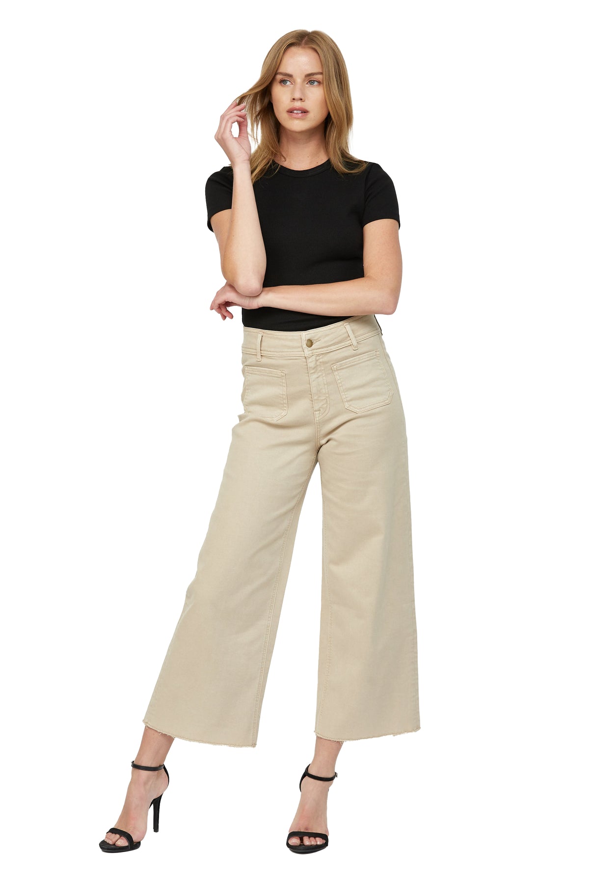 Mica Denim - Cropped Wide Leg With Front Pocket Jeans - MBE-W604 - SaltTree