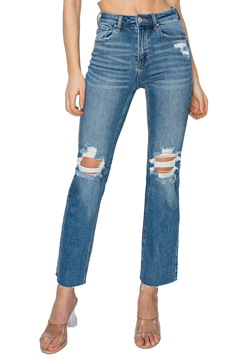 Risen Jeans - High Rise Knee Distressed Ankle Jeans - RDP5756 - SaltTree