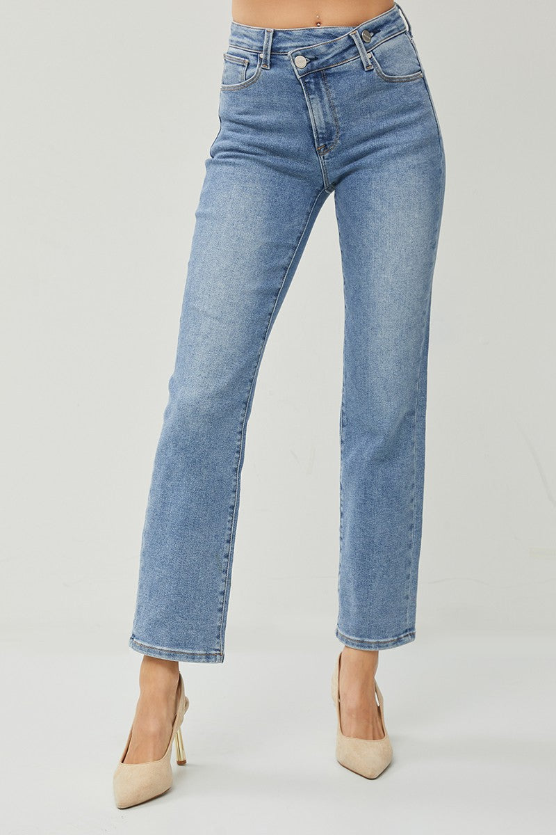 Risen Jeans - High Rise Crossover Straight Jeans - RDP5333