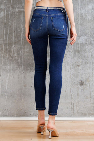 Enjean - High Rise Destructed Ankle Skinny Jeans - EP3587