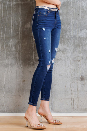 Enjean - High Rise Destructed Ankle Skinny Jeans - EP3587