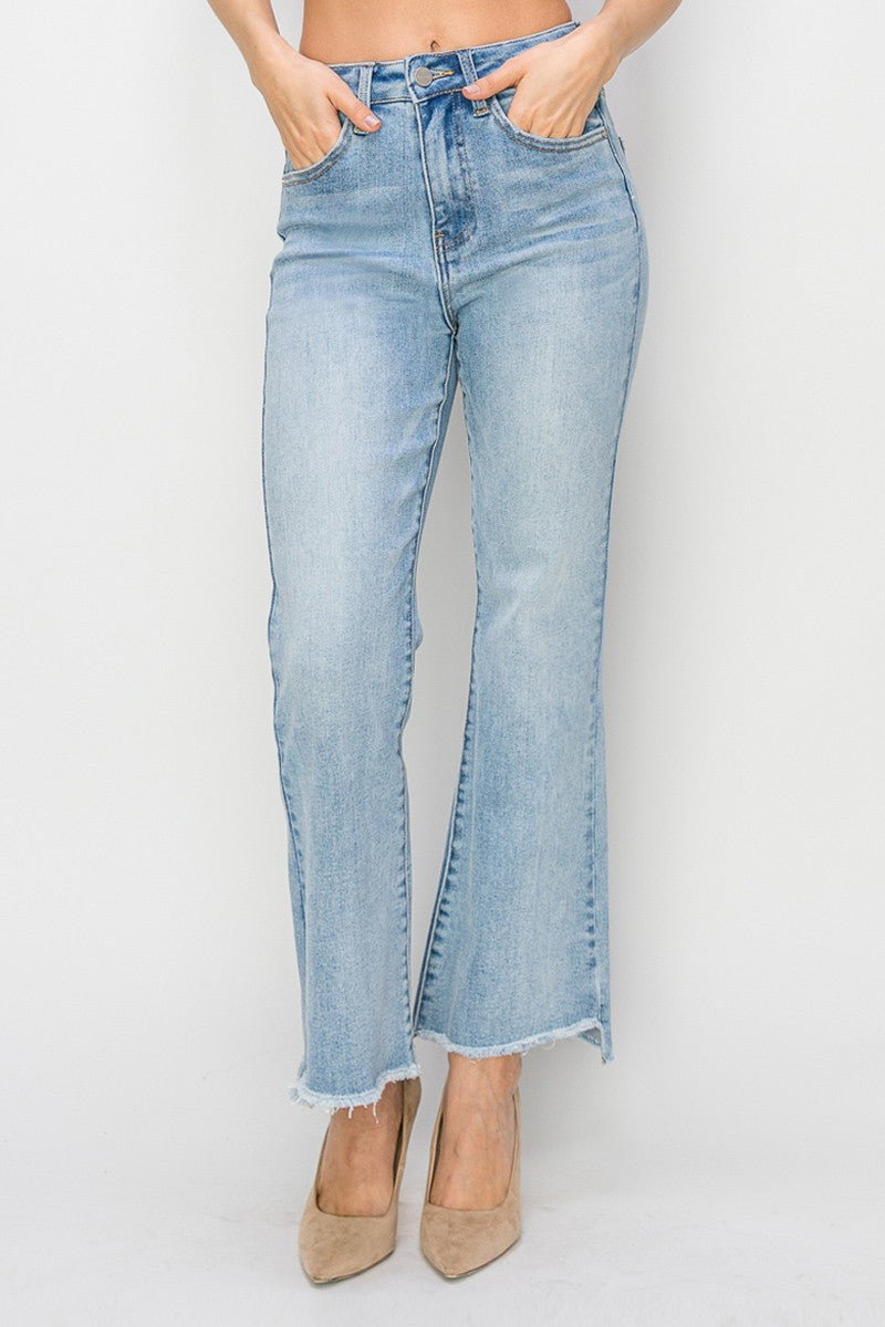 Risen Jeans - High Rise Vintage Frayed Hem Flare - RDP1277 at   Women's Jeans store