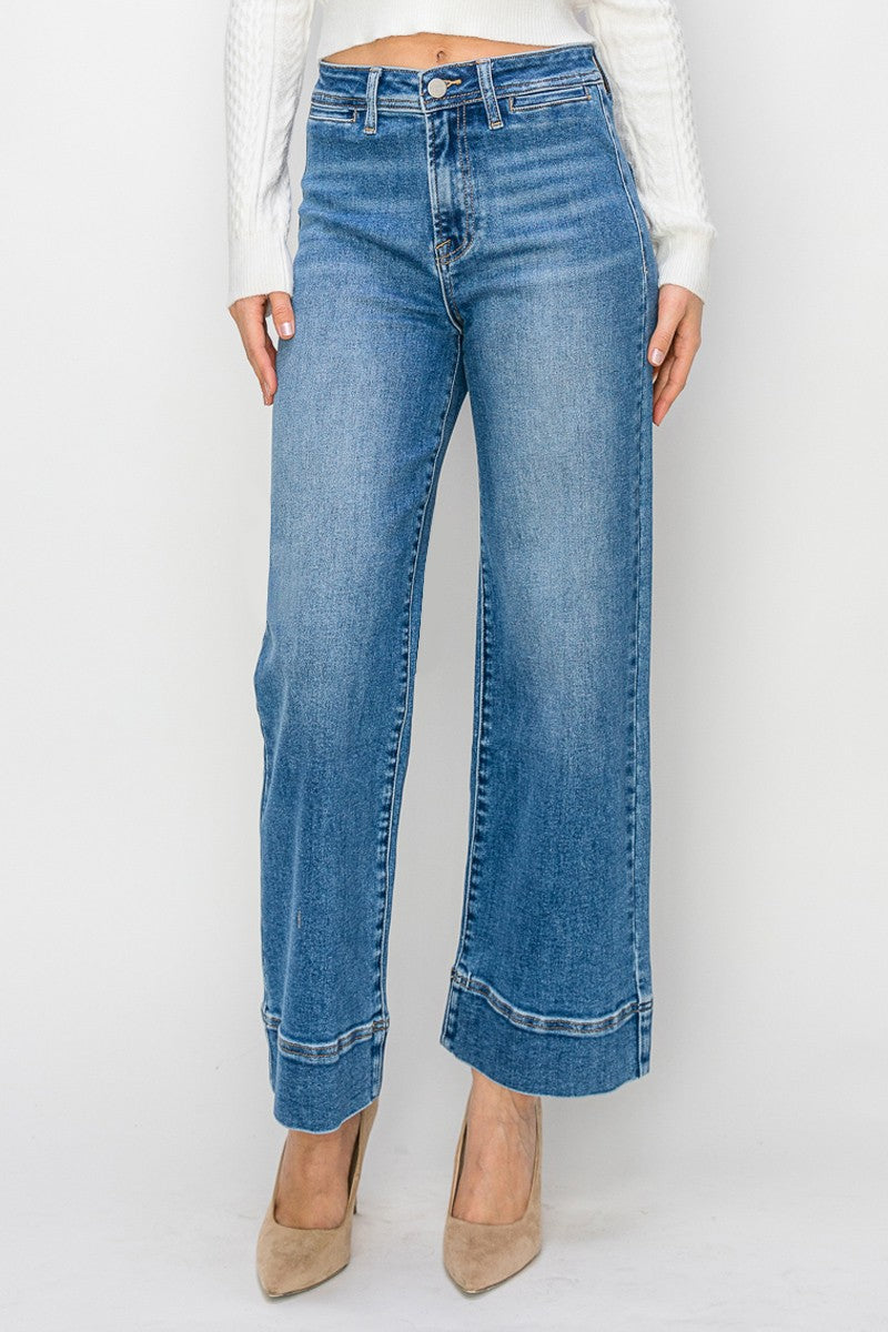 Risen Jeans - High Rise Wide Leg Crop Jeans - RDP5620 - SaltTree
