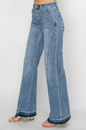 Risen Jeans - High Rise Button Down Front Seam W / Released Hen Wide Jeans - RDP5722