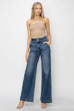 Risen Jeans - High Rise Double Button Wide Jeans - RDP5765 - SaltTree