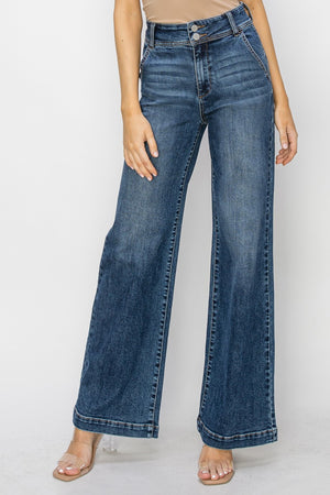 Risen Jeans - High Rise Double Button Wide Jeans - RDP5765 - SaltTree