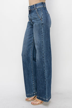 Risen Jeans - High Rise Double Button Wide Jeans - RDP5765 - SaltTree