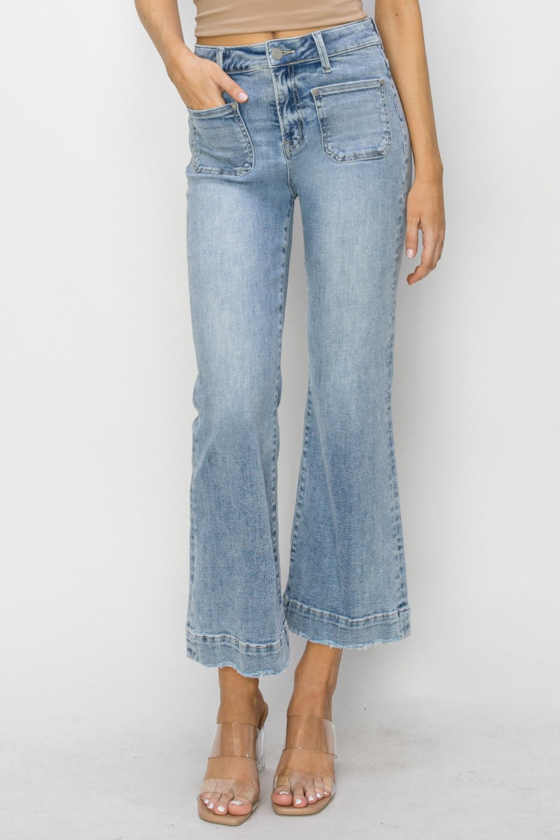 Risen Jeans - High Rise Front Patch Pocket Ankle Flare Jeans - RDP5767 - SaltTree