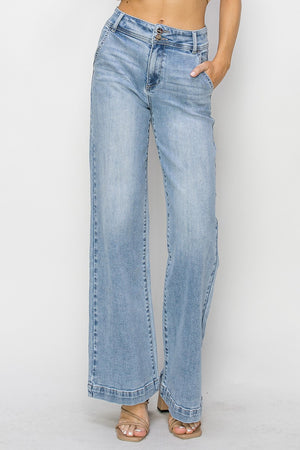 Risen Jeans - High Rise Double Button Wide Jeans - RDP5765 - SaltTree