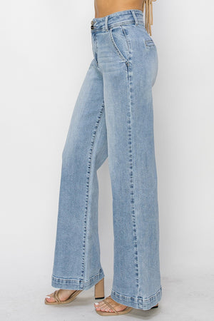 Risen Jeans - High Rise Double Button Wide Jeans - RDP5765 - SaltTree