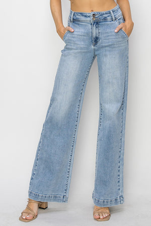 Risen Jeans - High Rise Double Button Wide Jeans - RDP5765 - SaltTree