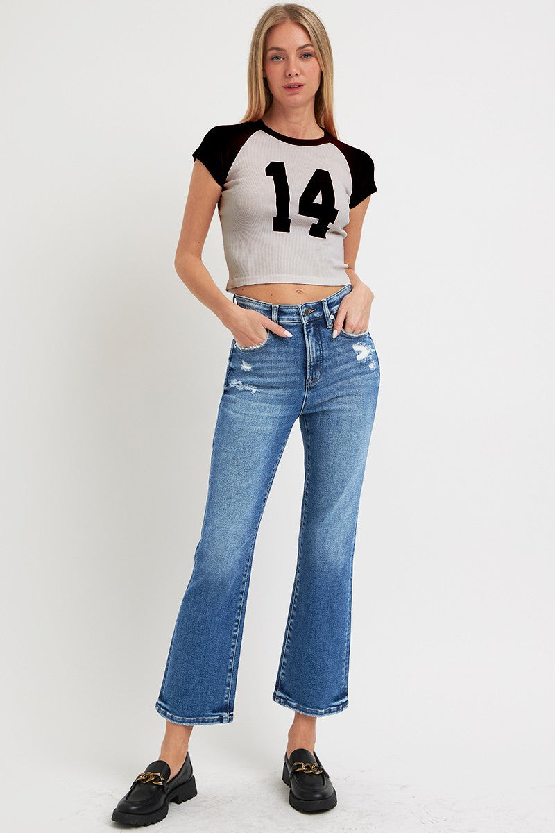 Risen Jeans - Tummy Control High Rise Crop BootCut Jeans - RDP5937 - SaltTree