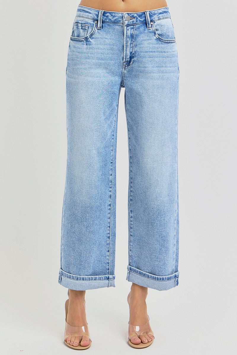 Risen Jeans - High Rise Ankle Barrel Turn Up Cuffed Jeans - PG21003 - SaltTree