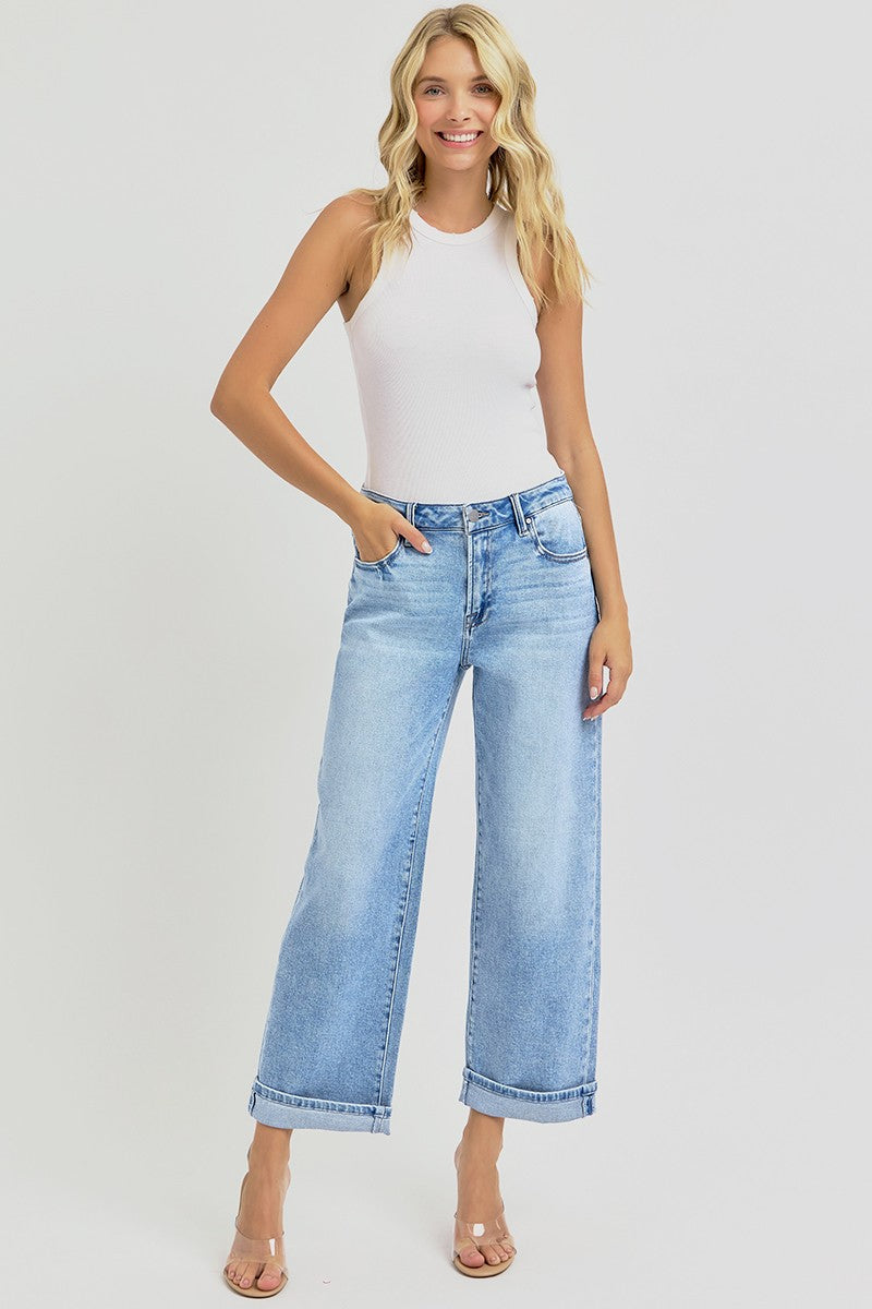 Risen Jeans - High Rise Ankle Barrel Turn Up Cuffed Jeans - PG21003 - SaltTree