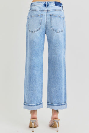 Risen Jeans - High Rise Ankle Barrel Turn Up Cuffed Jeans - PG21003