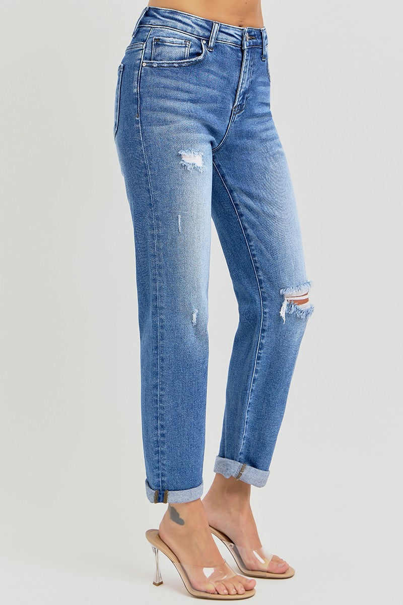 Risen Jeans - High Rise Crop Girlfriend Roll Up Jeans - RDP5343rt - SaltTree
