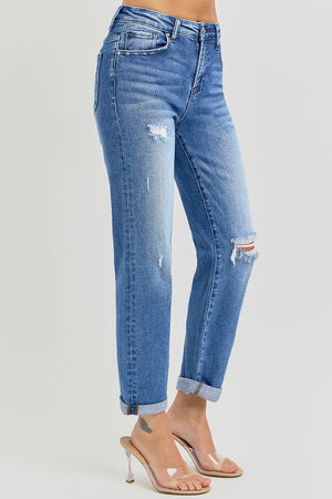 Risen Jeans - High Rise Crop Girlfriend Roll Up Jeans - RDP5343rt