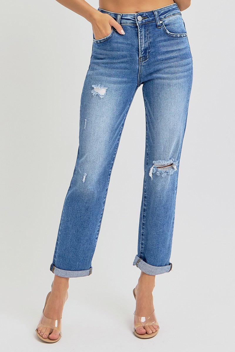 Risen Jeans - High Rise Crop Girlfriend Roll Up Jeans - RDP5343rt - SaltTree