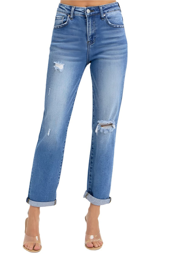 Risen Jeans - High Rise Crop Girlfriend Roll Up Jeans - RDP5343rt - Final Sale