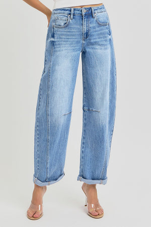 Risen Jeans - High Rise Boyfriend Cuffed Barrel Jeans - RDP5901