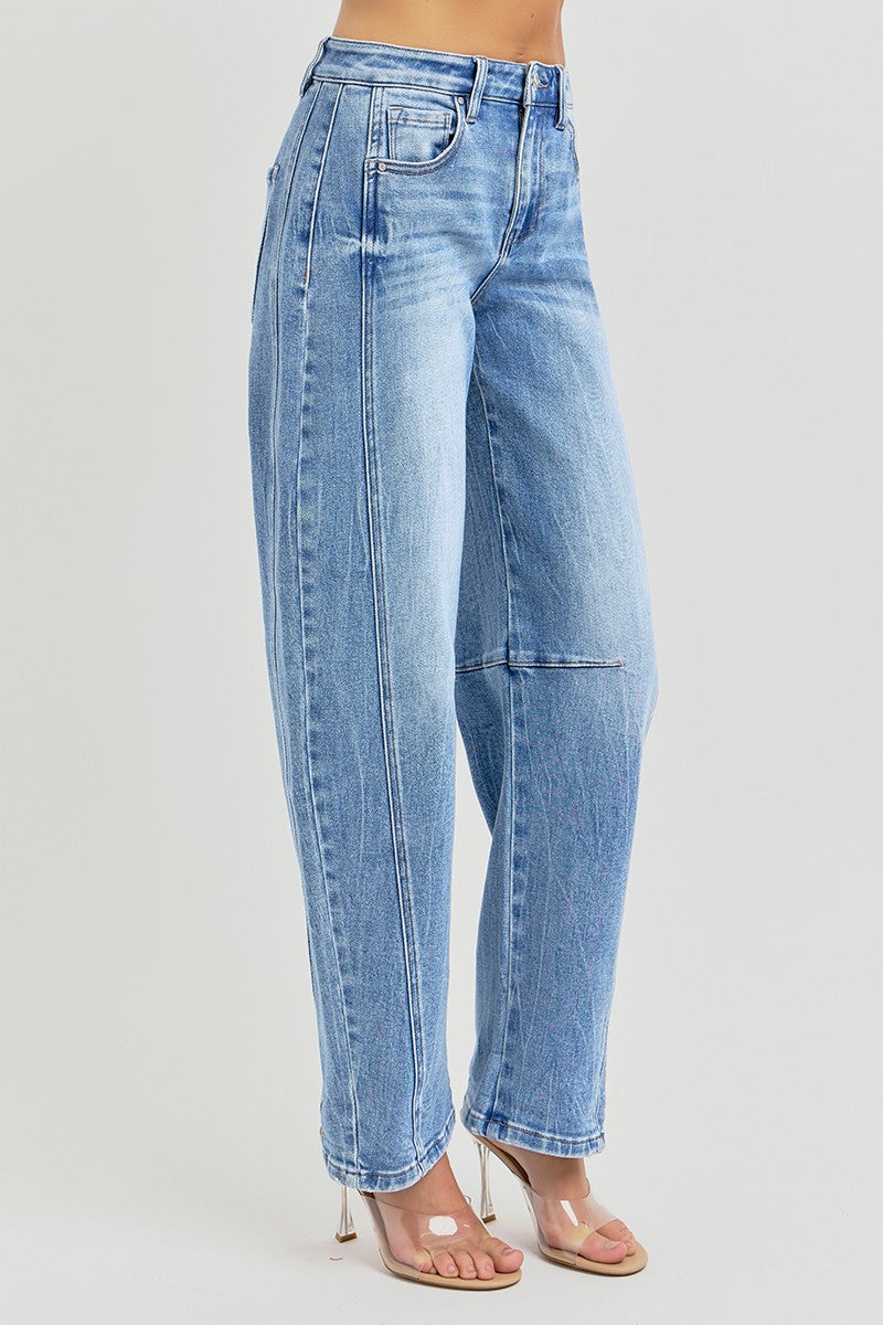 Risen Jeans - High Rise Boyfriend Cuffed Barrel Jeans - RDP5901 - SaltTree