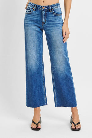 Risen Jeans - Tummy Control Mid Rise Crop Wide Clean Cut Hem Jeans - PSC21134