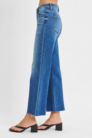 Risen Jeans - Tummy Control Mid Rise Crop Wide Clean Cut Hem Jeans - PSC21134