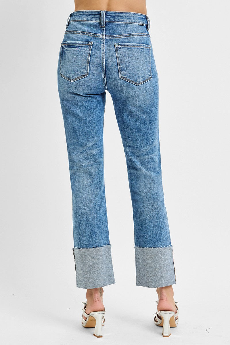 Risen Jeans - High Rise Wide Cuffed Straight Jeans - RDP5484 - SaltTree