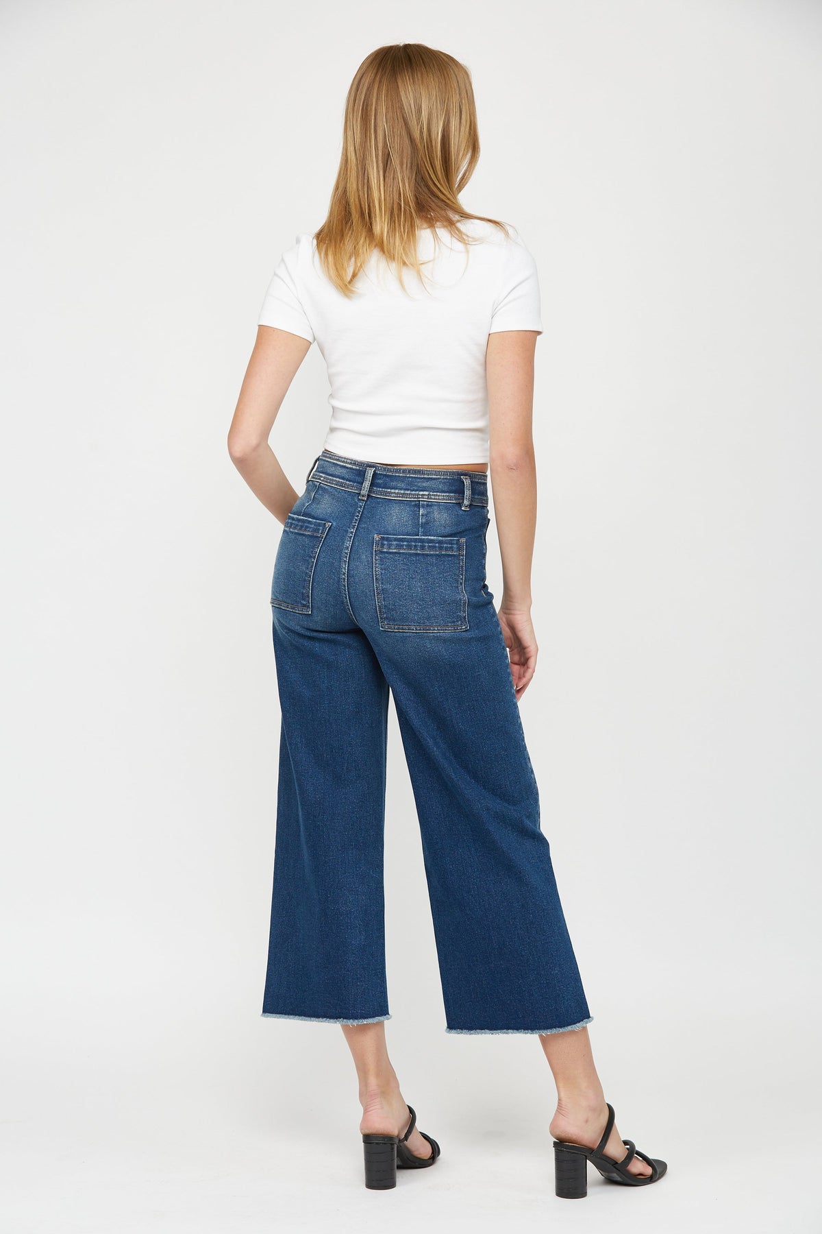 Mica Denim - Cropped Wide Leg With Front Pocket Jean - MBE-W604DK - SaltTree