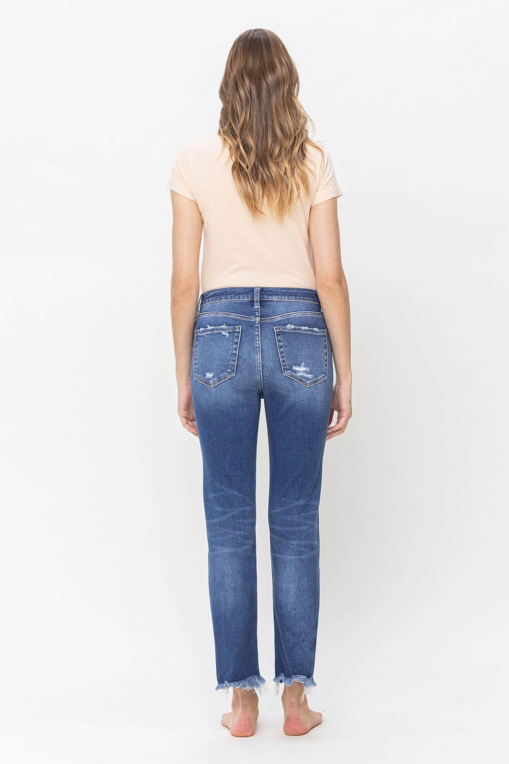 Flying Monkey - High Rise Slim Straight Jean With Raw Hem Detail Jeans - F5243 - SaltTree