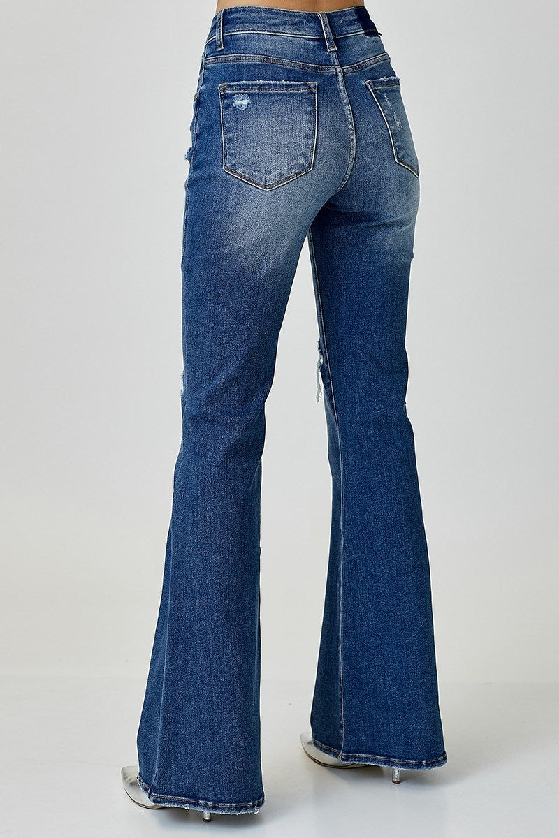 Risen Jeans - Mid Rise Button Down Flare Jeans - RDP5415D - SaltTree