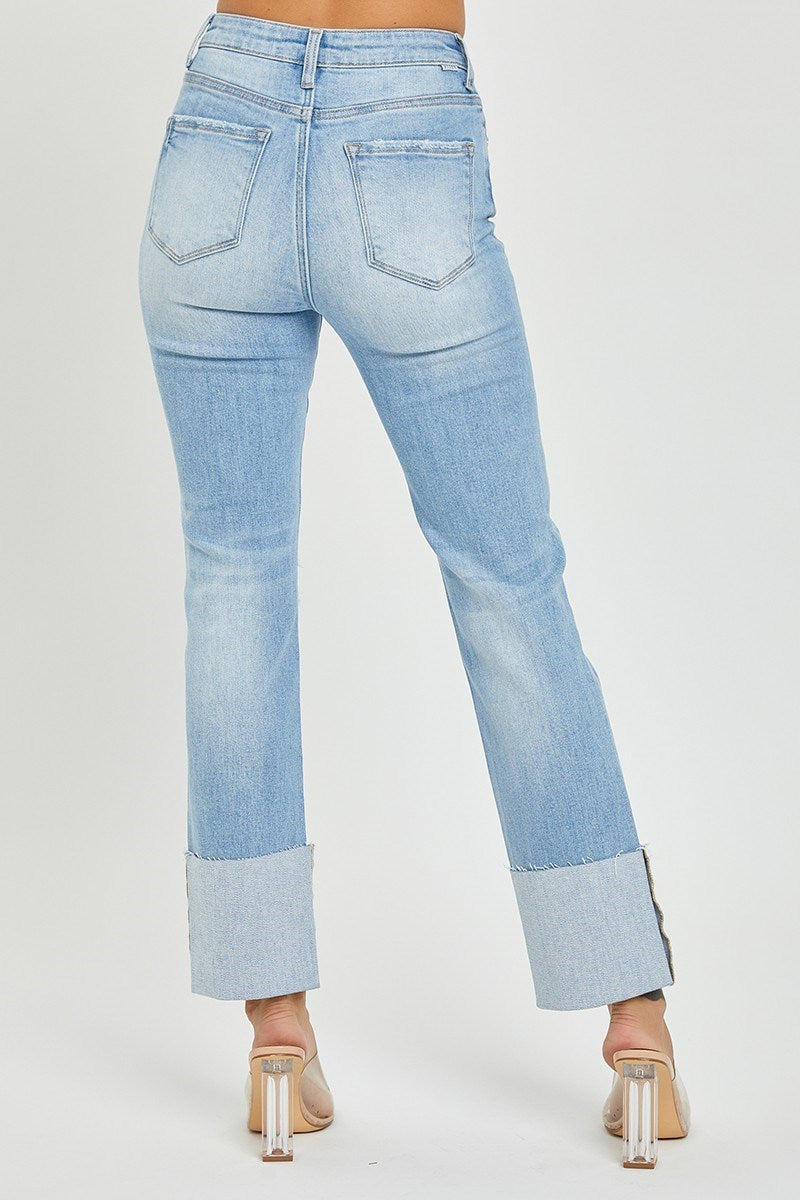 Risen Jeans - High Rise Wide Cuffed Straight Jeans - RDP5484 - SaltTree