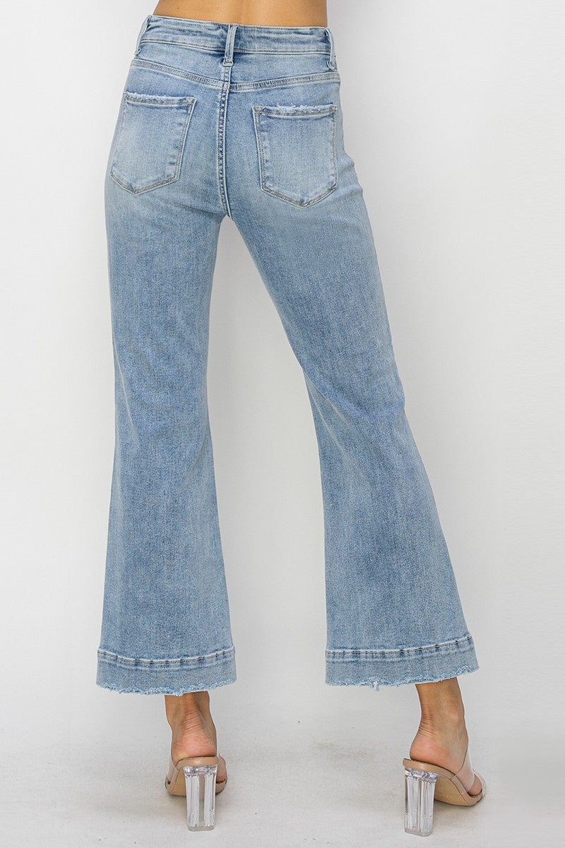 Risen Jeans - High Rise Front Patch Pocket Ankle Flare Jeans - RDP5767 - SaltTree