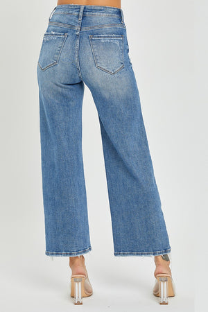 Risen Jeans - High Rise Side Slit with Frayed Hem Wide Jeans - RDP5590 - SaltTree